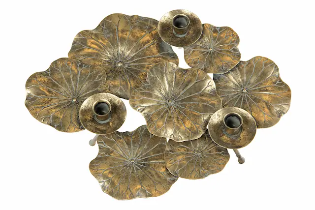 Ljusstake Blad Guldbrun