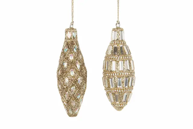 Joulupallo, hohtava, pitkulainen, kulta