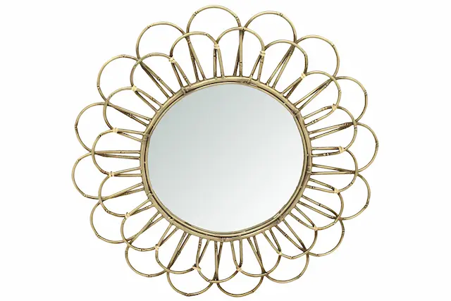 Spegel Rund Metall Bambu Mässing