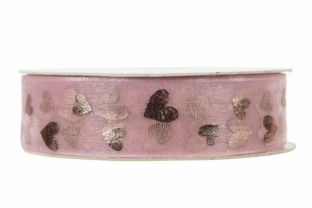 Dekorationsband Organza Hearts Rosa 25 mm