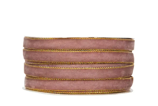 Dekorationsband Sammet Rosa/Guld 9 mm