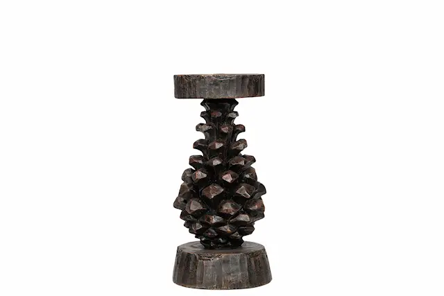 Candle Holder Pine Cone Brown Poly