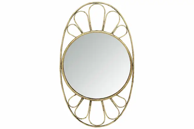 Spegel Oval Metall Bambu Mässing