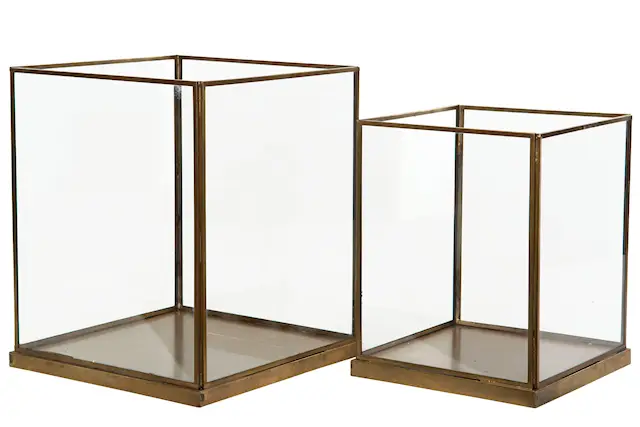 Ljuslykta Glas Cube Antik Mässing