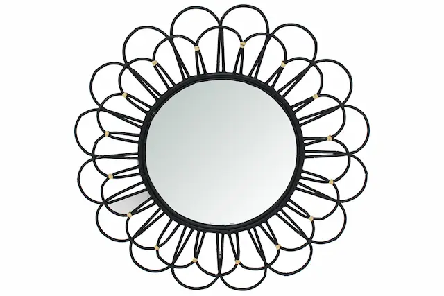 Spegel Rund Svart Metall Bambu