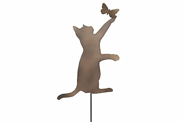 Trädgårdsdekoration Stick Katt Metall Brun
