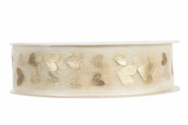 Dekorationsband Organza Hearts Guld 25 mm