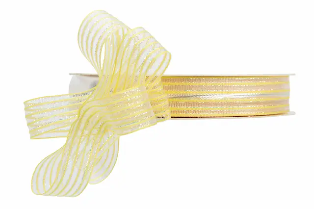 Dekorationsband Stripy Rosett Gul 15 mm