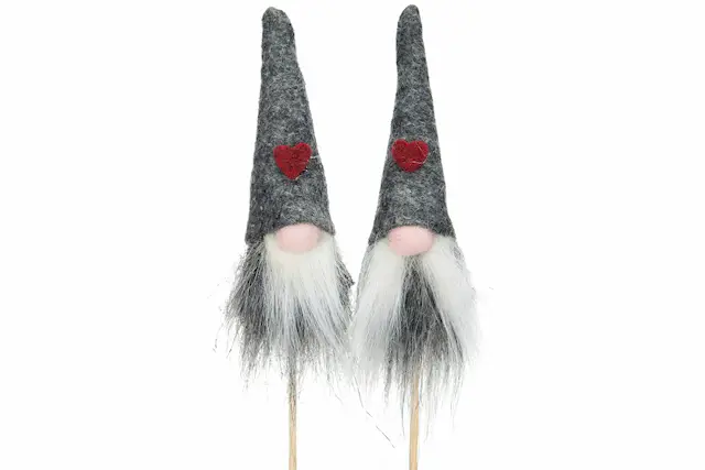Stick Tomte Duo Hjärta Grå/Röd Mix