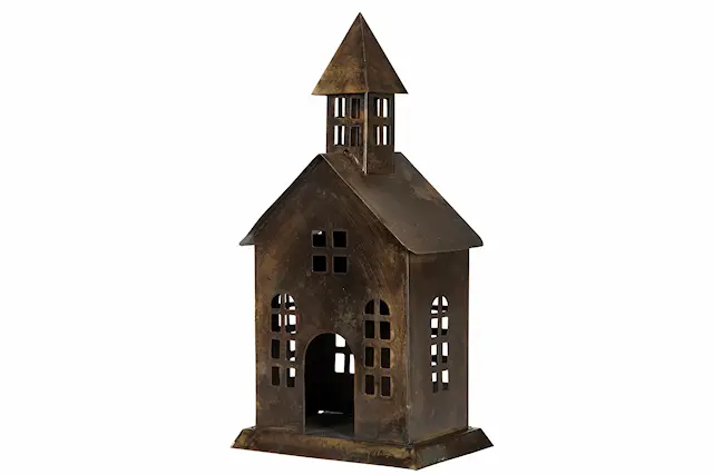 Huslykta Hus Kyrka Metall Antik Brun