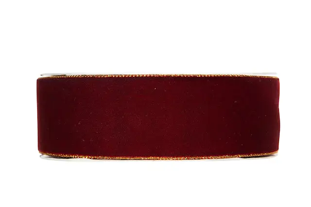 Dekorationsband Sammet Mörkröd/Guld 38 mm