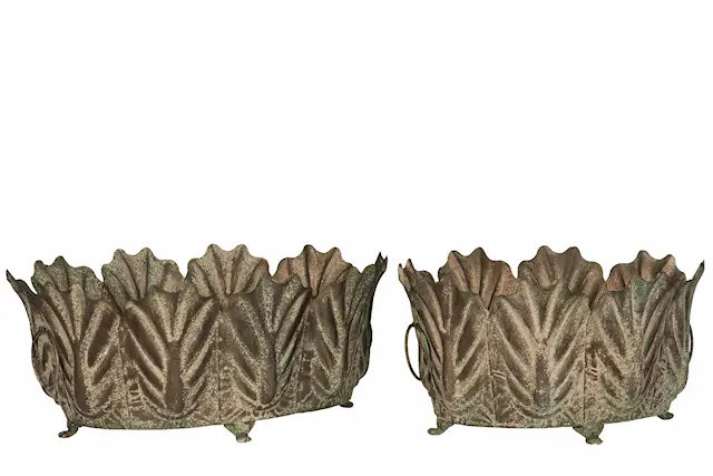 Outdoor Pot Leaf Oval Metal Green