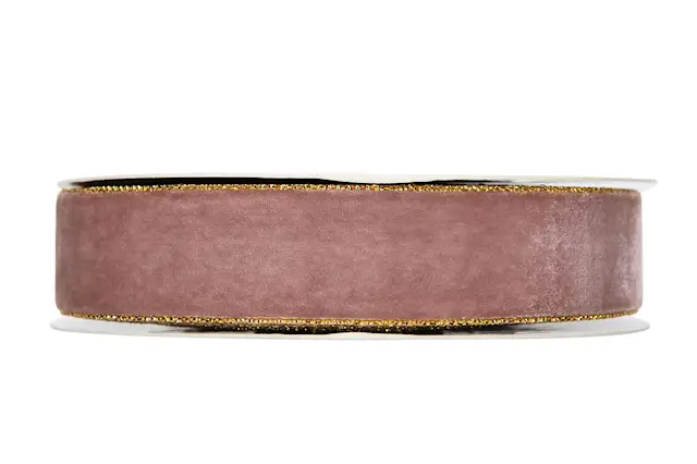 Dekorationsband Sammet Rosa/Guld 25 mm