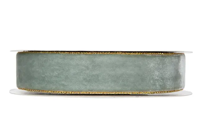 Dekorationsband Sammet Turkos/Guld 25 mm