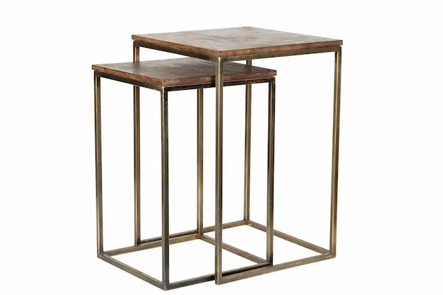 Side Table Square Antique Brass/Wood