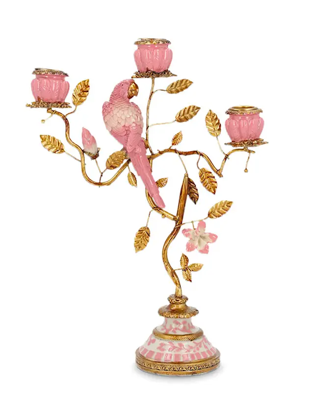 Candlestick Bird Leaves Pink