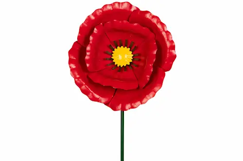 Garden Stick Poppy Flower Metal Red