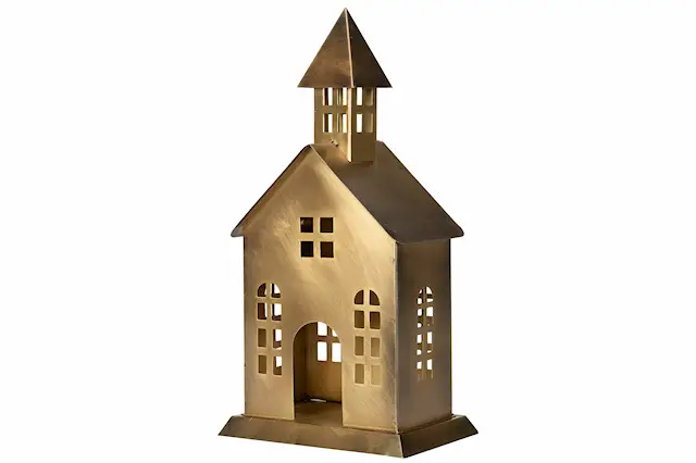 Huslykta Hus Kyrka Metall Antik Mässing