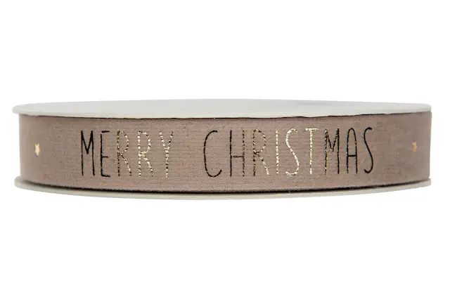 Dekorationsband Merry Christmas Sammet Beige/Guld 15 mm