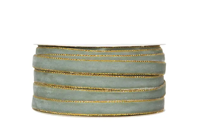 Dekorationsband Sammet Turkos/Guld 9 mm