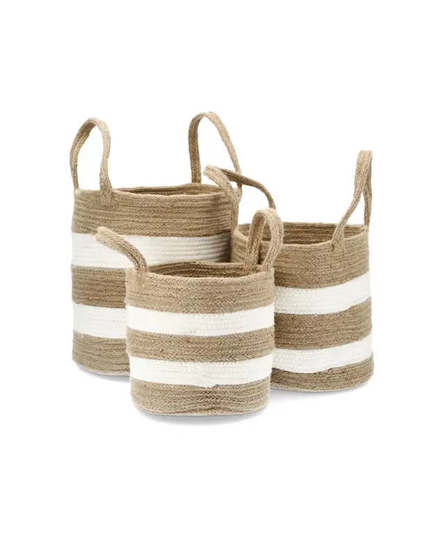 Korg Flätad Randig Vit/Natur